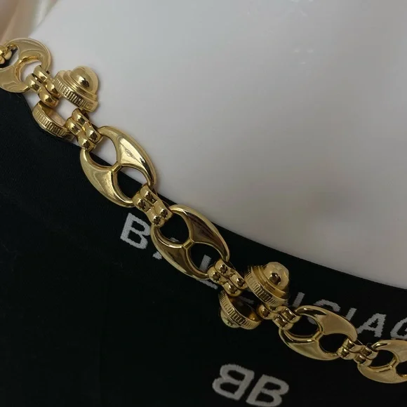 Gold Puffed Mariner Link Chain Belt - Picture 2 of 4